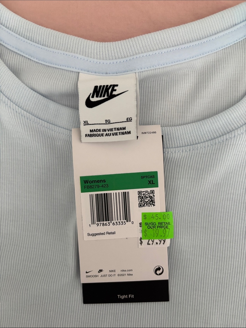 Nike Light Blue Ribbed Cropped Tank - Picture 2 of 3